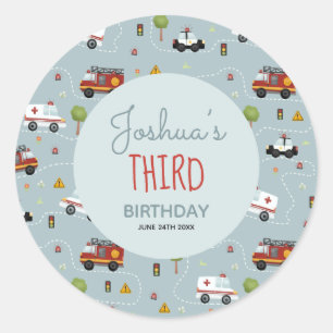 Boys Cute Blue Vehicle Kids Birthday Classic Round Sticker