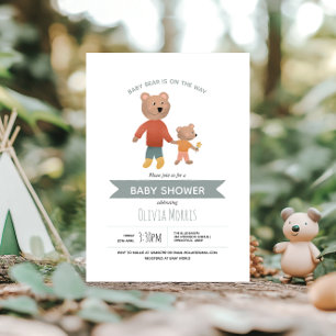 Boys Cute Blue Woodland Forest Bear Baby Shower Invitation
