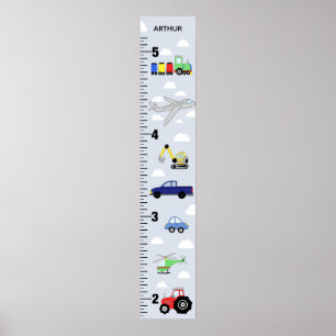 Boys Cute Car Truck Tractor Transport Growth Chart
