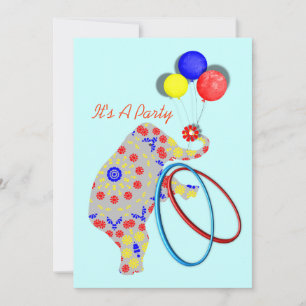 Boys Cute Cirus Elephant Party Invitations