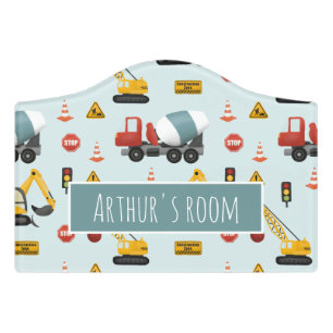 Boys Cute Construction Cartoon Kids Nursery Door Sign