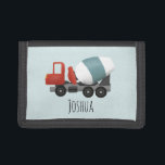 Boys Cute Construction Concrete Mixer and Name Trifold Wallet<br><div class="desc">This cute and modern kids construction wallet features a red and blue concrete mixer and a place for you to add your child's name. Perfect for any little boy dreaming of being a builder!</div>