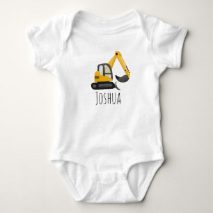 Boys Cute Construction Digger Excavator and Name Baby Bodysuit