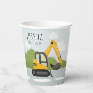 Boys Cute Construction Digger Kids Birthday Paper Cups