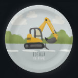 Boys Cute Construction Digger Kids Birthday Paper Plate<br><div class="desc">This cute and modern boys birthday paper plate design features a yellow digger (excavator) and a place for you to add your child's name and age. Perfect for any little boy dreaming of being a construction builder!</div>