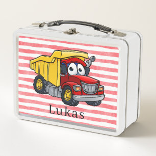 Boys Cute Construction Dump Truck Kids Metal Lunch Box