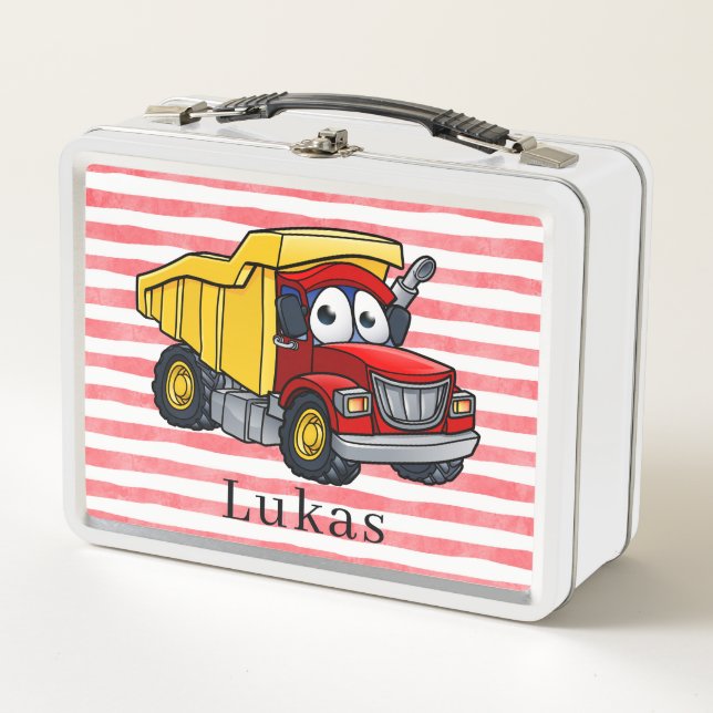 Boys Cute Construction Dump Truck Kids Metal Lunch Box (Front)