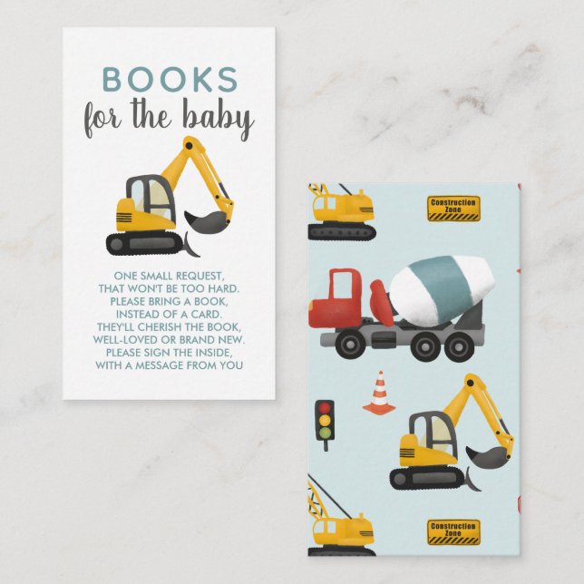 Boys Cute Digger Books For Baby Enclosure Card (Front/Back)