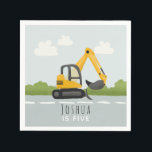 Boys Cute Digger Kids Birthday Napkin<br><div class="desc">This cute and modern boys birthday napkin design features a yellow digger (excavator) and a place for you to add your child's name and age. Perfect for any little boy dreaming of being a construction builder!</div>