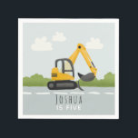 Boys Cute Digger Kids Birthday Napkin<br><div class="desc">This cute and modern boys birthday napkin design features a yellow digger (excavator) and a place for you to add your child's name and age. Perfect for any little boy dreaming of being a construction builder!</div>