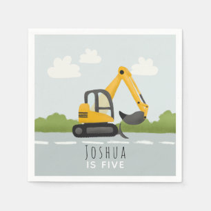 Boys Cute Digger Kids Birthday Napkin