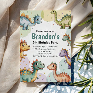 Boys Cute Dinosaur 5th Birthday Invitation