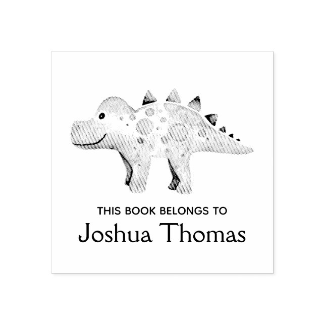 Boys Cute Dinosaur and Name Kids Bookplate Rubber Stamp (Imprint)