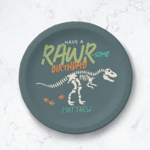 Boys Cute Dinosaur Dig Fossil Kids Birthday Paper Plate
