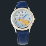Boys Cute Dinosaur & Name Blue Kids Watch<br><div class="desc">This cute and modern blue kids watch features an adorable dinosaur cartoon,  and can be personalised with your boys name. With clear,  easily readable numbers,  this 'first' watch is great for kids or toddlers just starting out on learning the time. The perfect dino-themed design for your little one!</div>