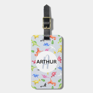 Boys Cute Dinosaur Pattern Monogram Name Kids Luggage Tag