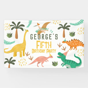Boys Cute Dinosaur T-Rex Kids Birthday Welcome Banner