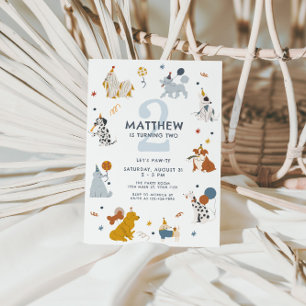 Boys Cute Dog Let's Pawty Birthday Invitation