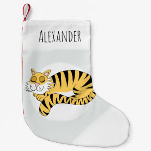 Boys Cute Doodle Sleeping Tiger and Name Small Christmas Stocking