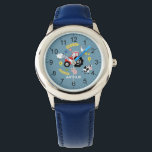 Boys Cute Farm Animal and Tractor & Name Kids Watch<br><div class="desc">This cute modern kids watch features a farm animal cartoon pattern, with a tractor, cows, pigs, sheep, chickens and flowers, and can be personalised with your boys name. With clear, easily readable numbers, this 'first' watch is great for kids or toddlers just starting out on learning the time. The perfect...</div>