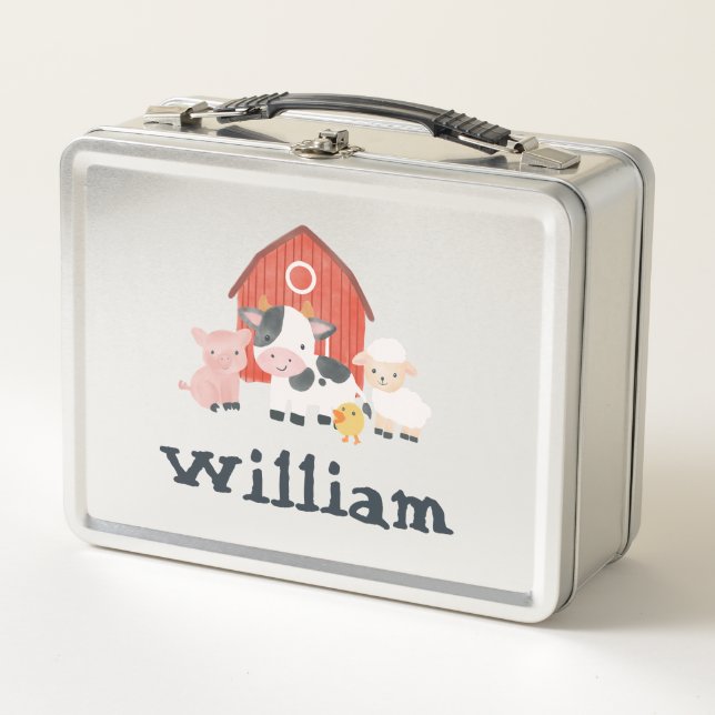 Boys Cute Farm Animal Barnyard Toddler Metal Lunch Box (Front)