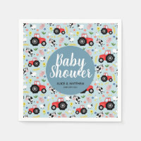 Boys Cute Farm Animal Tractor Pattern Baby Shower