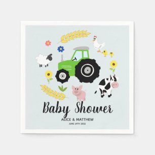 Boys Cute Farm Animals Tractor Baby Shower Napkin
