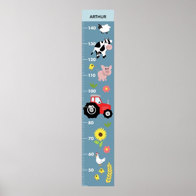 Boys Cute Farm Tractor CM Growth Chart (Front)