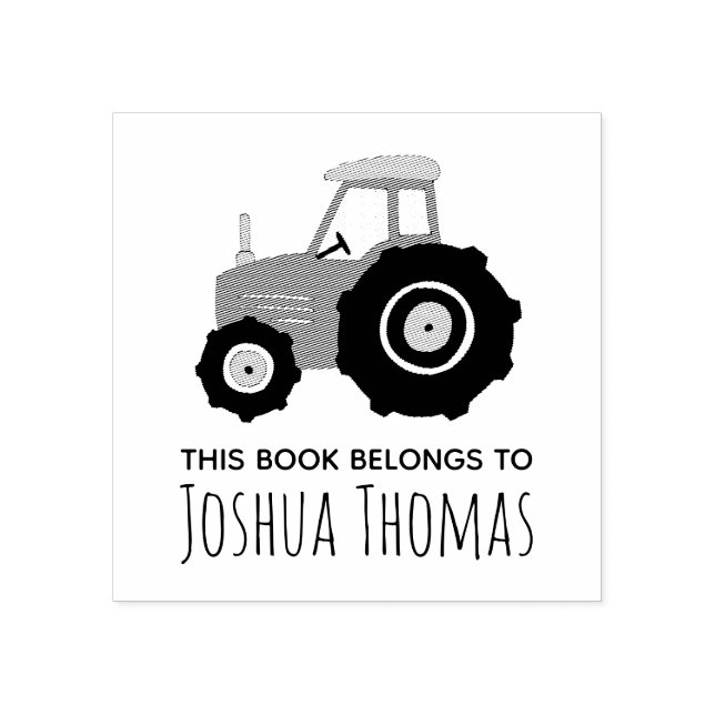 Boys Cute Farm Tractor Kids Bookplate Rubber Stamp (Imprint)