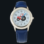 Boy's Cute Farm Tractor Kids with Name Kids Watch<br><div class="desc">This cute kids watch features hand-drawn red tractor cartoon on blue,  with clear numbers,  and can be personalised with your boy's name. Perfect for a farm and tractor loving kids first watch! Check out our store for other cute designs.</div>