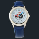 Boy's Cute Farm Tractor Kids with Name Kids Watch<br><div class="desc">This cute kids watch features hand-drawn red tractor cartoon on blue,  with clear numbers,  and can be personalised with your boy's name. Perfect for a farm and tractor loving kids first watch! Check out our store for other cute designs.</div>