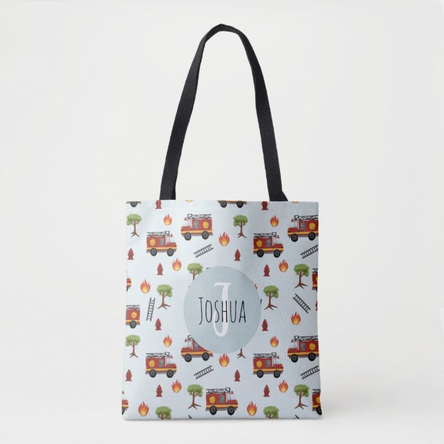 Boys Cute Fire Engine Transport Pattern Kids Tote Bag (Front)