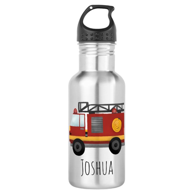 Boys Cute Fire Engine Truck and Name 532 Ml Water Bottle (Front)