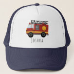 Boys Cute Firefighter Fire Engine and Name Kids Trucker Hat<br><div class="desc">This cute and modern kids trucker hat design features a firefighter fire engine truck cartoon and space for your to add your boy's name. The perfect gift for any little one aspiring to be fireman or firewoman.</div>