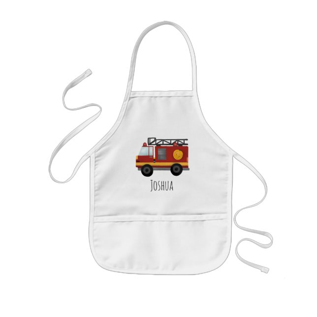 Boys Cute Fireman Fire Engine Truck and Name Kids Apron (Front)
