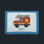 Boys Cute Fireman Fire Engine Truck and Name Trifold Wallet<br><div class="desc">This cute and modern blue kids wallet features an emergency fire engine cartoon,  and a place for you to add your child's name. Perfect for any child dreaming of being a fireman,  firewoman,  firefighter!</div>