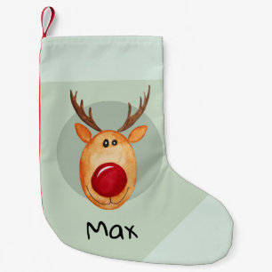 Boys Cute First Christmas Rudolph Reindeer & Name Small Christmas Stocking