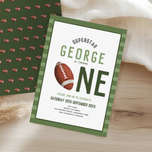 Boys Cute Football Sports Kids 1st Birthday Invitation