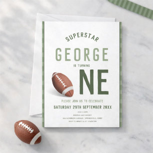 Boys Cute Football Sports Kids 1st Birthday  Invitation