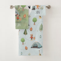 Boys Cute Forest Bears Camping Pattern & Name Kids