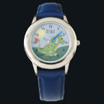 Boys Cute Green Dragon Cartoon with Name Kids Watch<br><div class="desc">This cute blue modern kids watch features an adorable green dragon in the sun, and has space for you to add your boys name. With clear, easily readable numbers, this 'first' watch is great for kids or toddlers just starting out on learning the time. The perfect dragon-themed design for your...</div>
