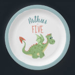 Boys Cute Green Dragon Kids Birthday Paper Plate<br><div class="desc">This cute and modern boys birthday paper plate design features a spotty green dragon,  and can be personalised with your child’s name and age. The perfect dragon-themed addition to your toddler's birthday event.</div>