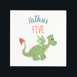 Boys Cute Green Dragon Toddler Birthday Napkin<br><div class="desc">This cute and modern boys birthday napkin design features a spotty green dragon,  and can be personalised with your child’s name and age. The perfect dragon-themed addition to your toddler's birthday event.</div>