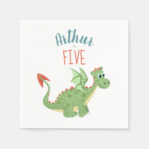 Boys Cute Green Dragon Toddler Birthday Napkin