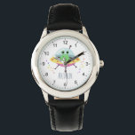 Boys Cute Green Space Alien Cartoon Kids  Watch<br><div class="desc">This cute and modern kids watch features a unique green space alien cartoon in a UFO and can be personalised with your boys name. With clear, easily readable numbers, this 'first' watch is great for kids or toddlers just starting out on learning the time. The perfect bright and colourful space...</div>