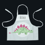 Boys Cute Green Stegosaurus Dinosaur Kids Apron<br><div class="desc">This cute and trendy kids apron design features a green stegosaurus dinosaur cartoon,  with space to add your boys name. The perfect dinosaur-themed gift for any dino lover!</div>
