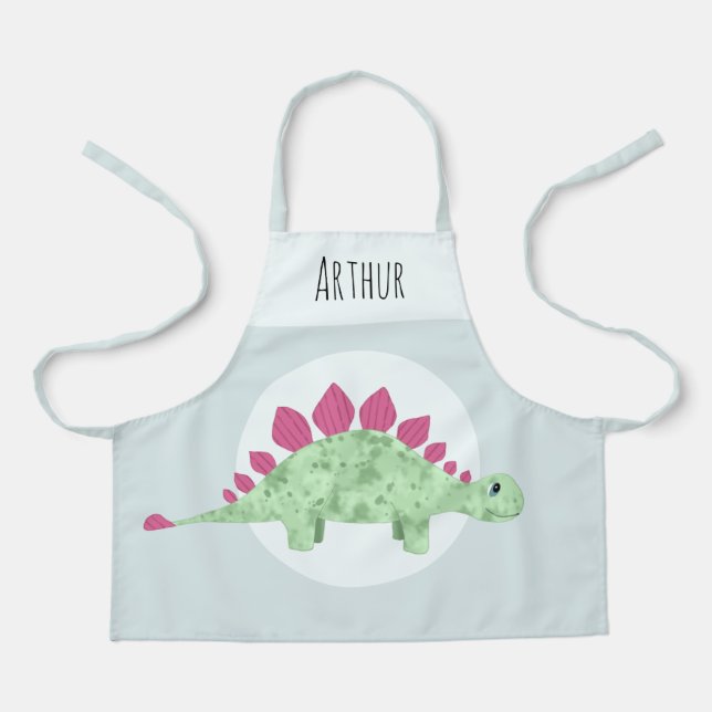 Boys Cute Green Stegosaurus Dinosaur Kids Apron (Front)