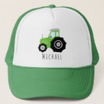 Boys Cute Green Tractor Farm and Name Kids Trucker Hat<br><div class="desc">This cute and modern kids trucker hat design features a green farm tractor cartoon and space for your to add your boys name. The perfect gift for any tractor-loving farmer!</div>
