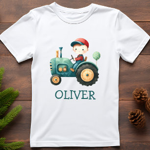 Boys' Cute Green Tractor Personalised T-Shirt