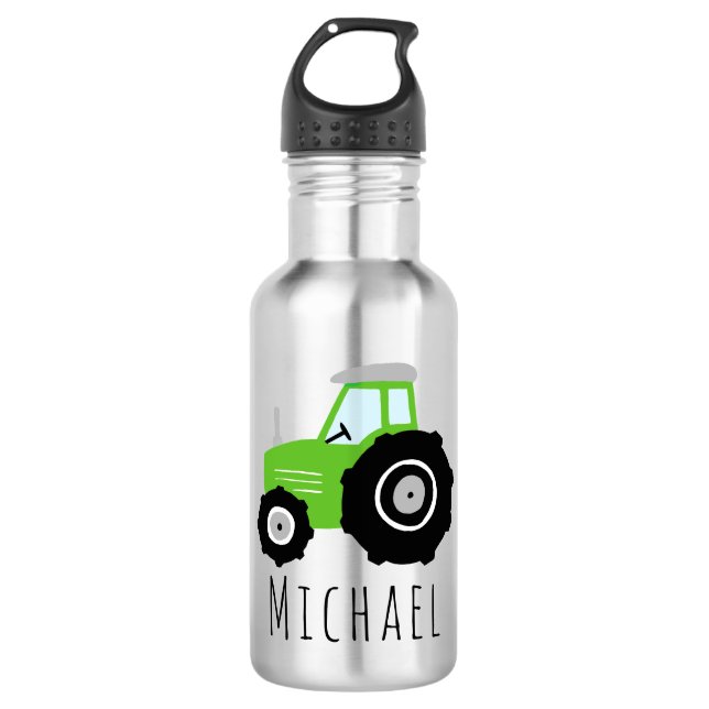 Boys Cute Green Transport Tractor Kids School 532 Ml Water Bottle (Front)